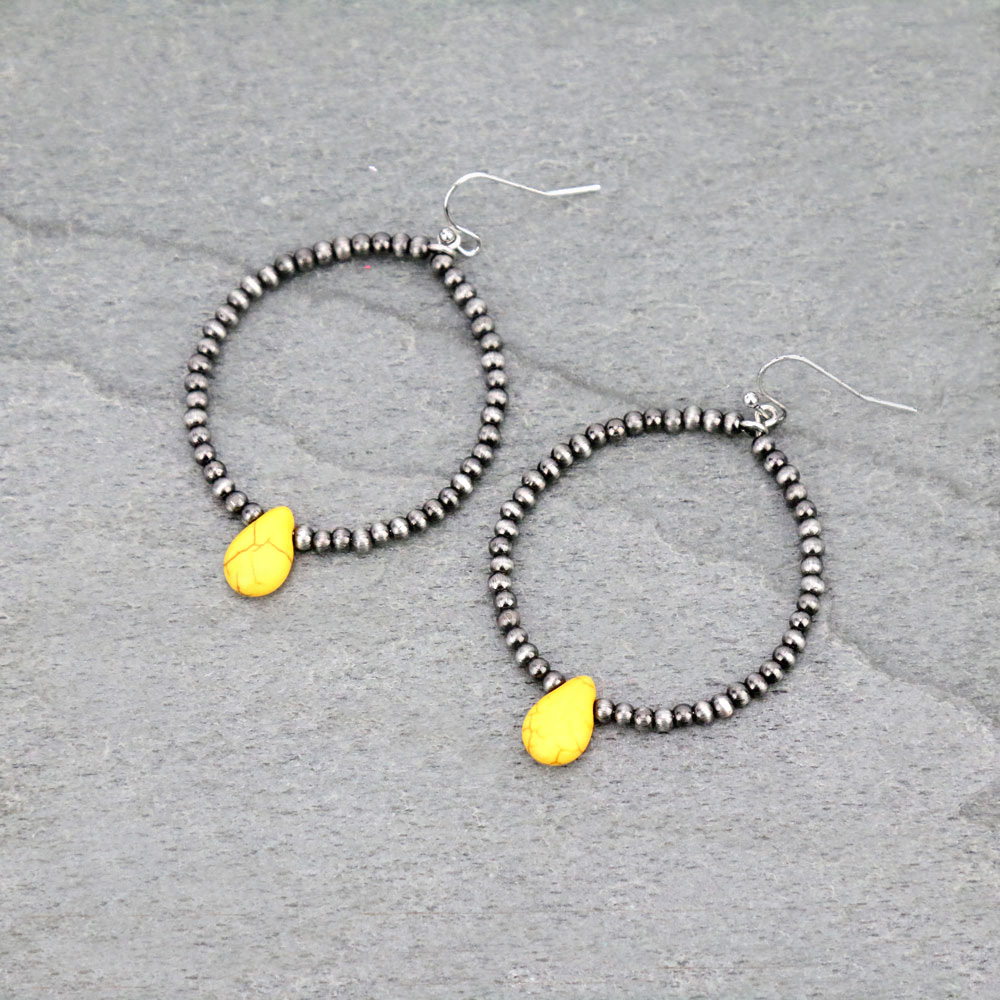 Navajo Style Pearl Hoop with Stone Dangle Earrings