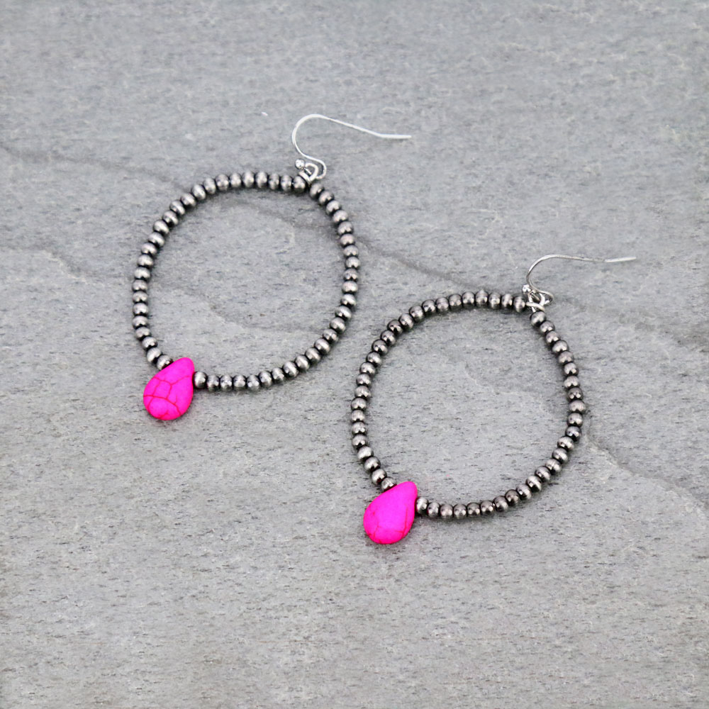 Navajo Style Pearl Hoop with Stone Dangle Earrings