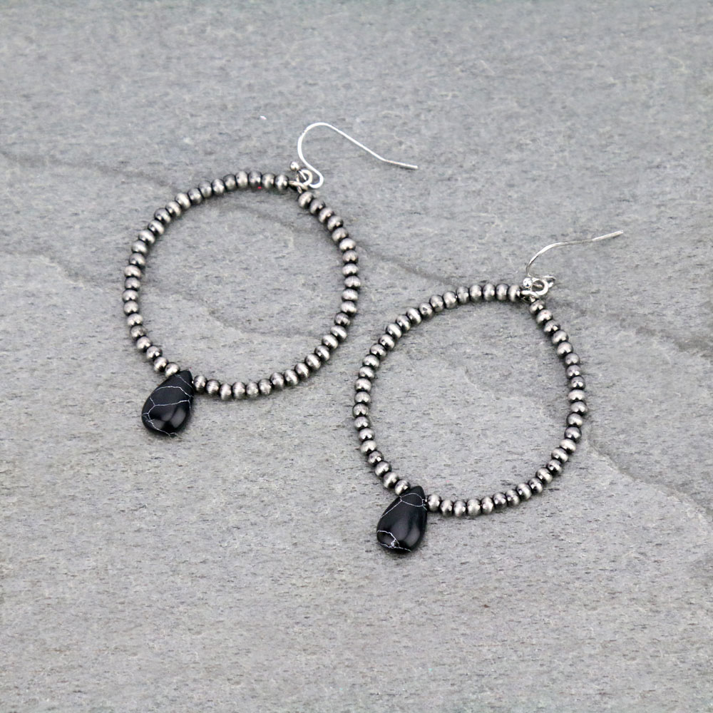 Navajo Style Pearl Hoop with Stone Dangle Earrings