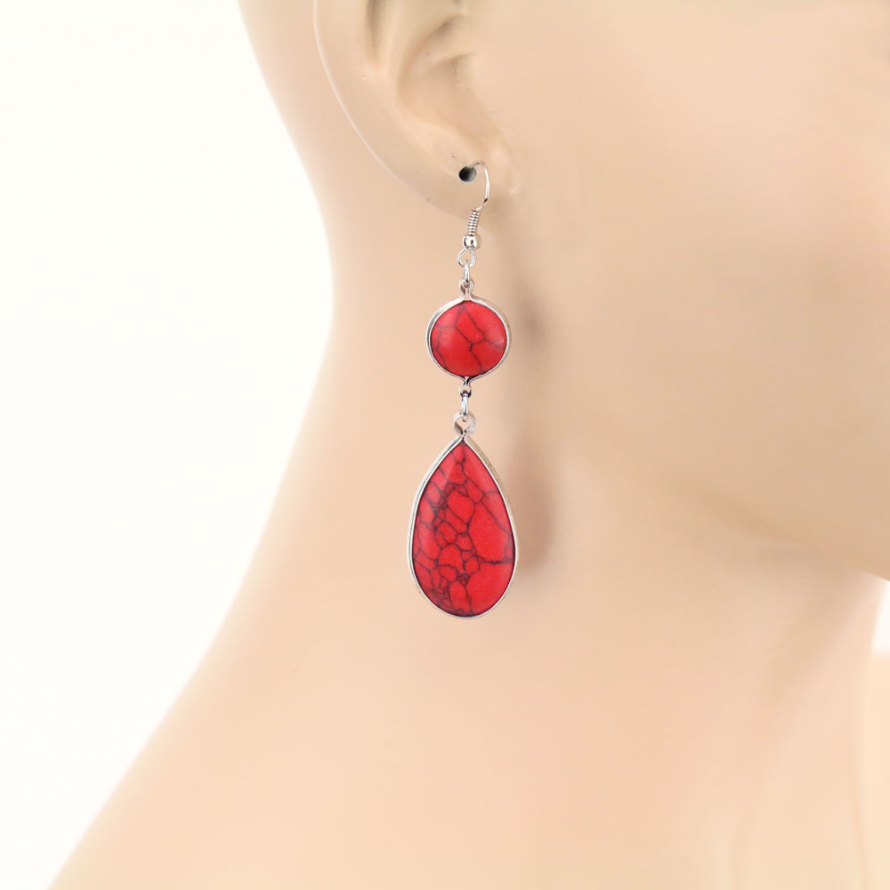 Stone Teardrop Dangle Earrings - Image 2