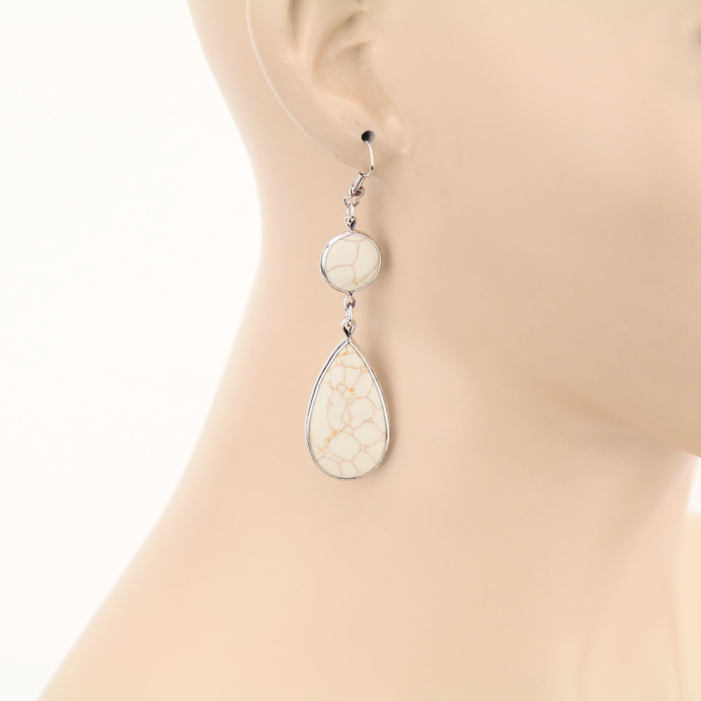Stone Teardrop Dangle Earrings - Image 2