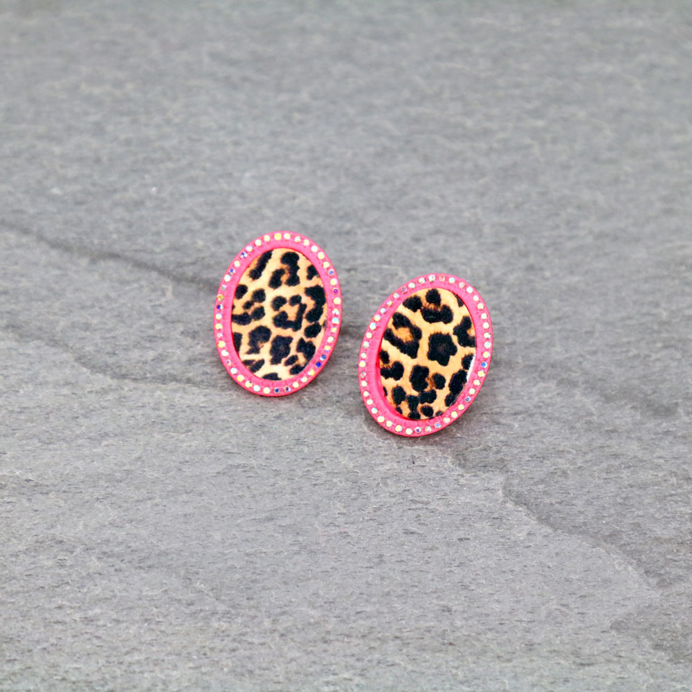 Oval Shape Leopard Stud Earrings