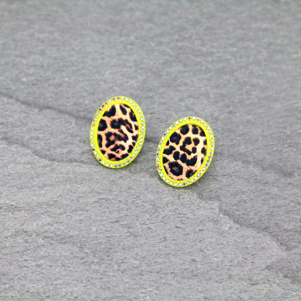 Oval Shape Leopard Stud Earrings
