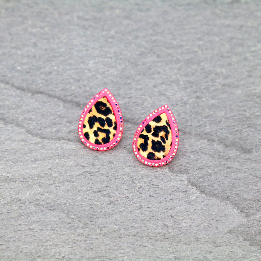 Teardrop Shape Leopard Stud Earrings