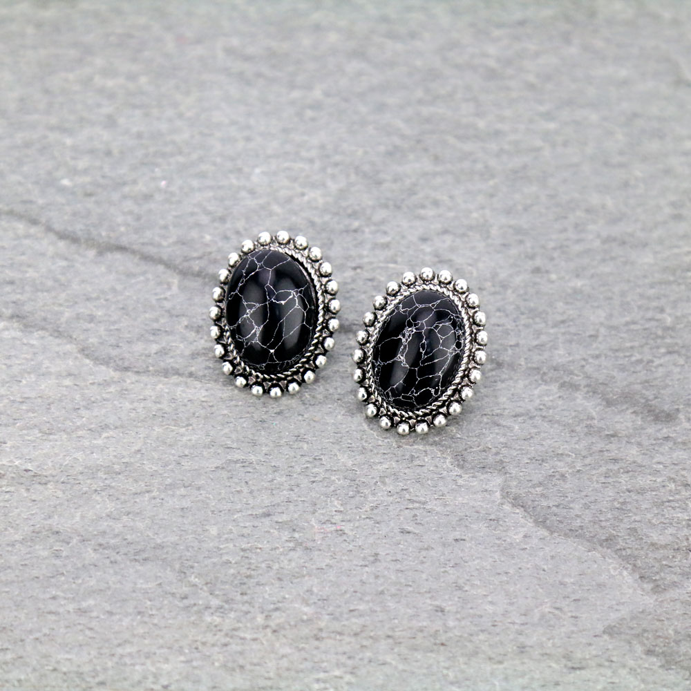 Oval Stone Stud Earrings
