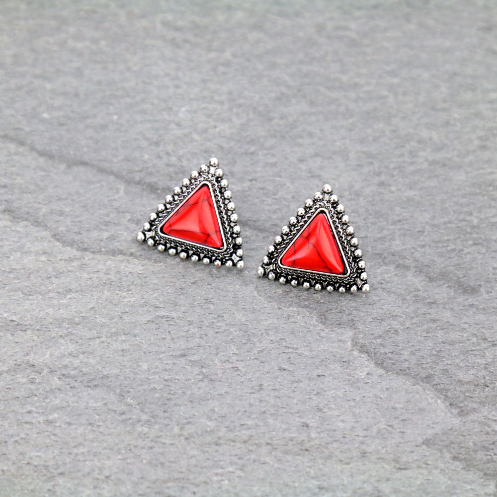 Triangle Shape Stone Stud Earrings