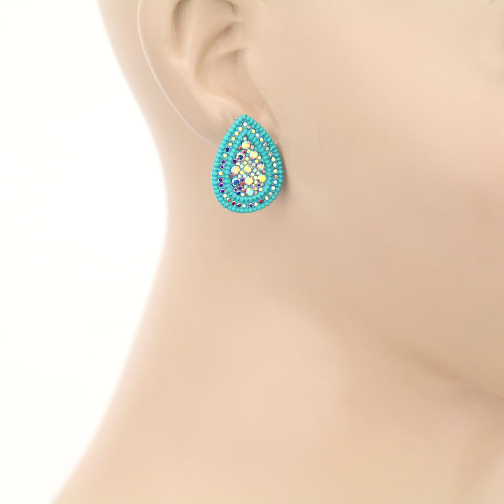 Teardrop Shape Stone Stud Earrings - Image 2