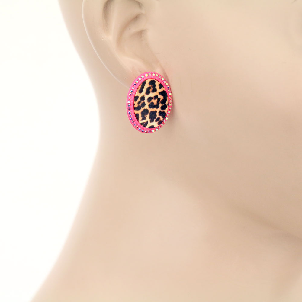 Oval Shape Leopard Stud Earrings - Image 2