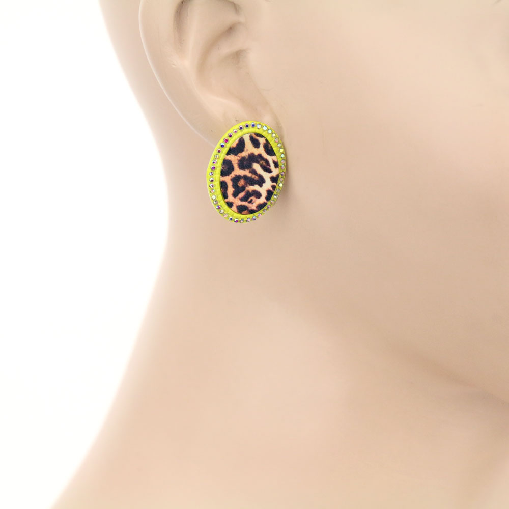 Oval Shape Leopard Stud Earrings - Image 2