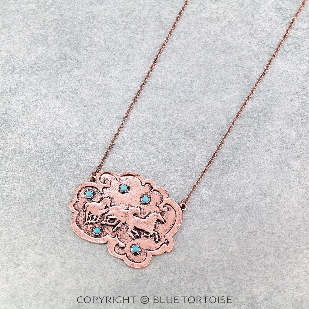 Western Metal Horse Pendant Necklace