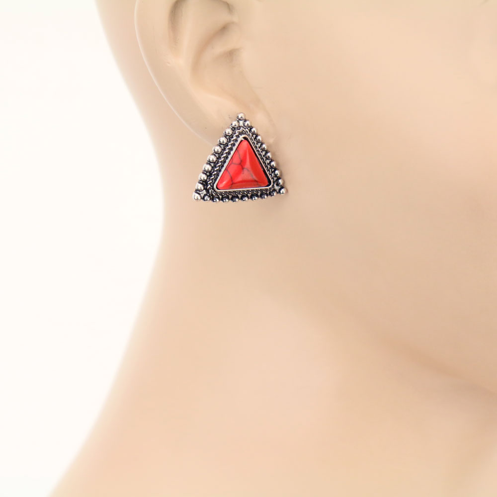 Triangle Shape Stone Stud Earrings - Image 2