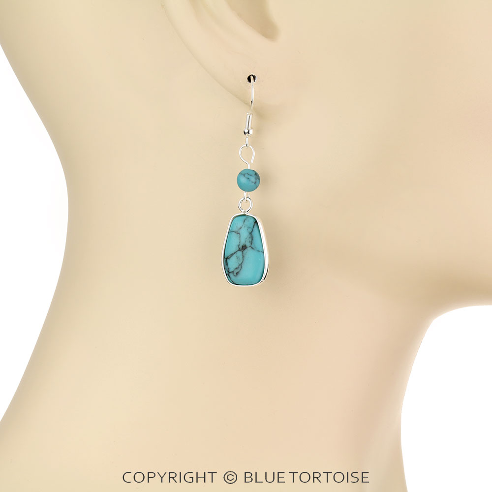 Trapezoid Shape Stone Dangle Earrings - Image 2