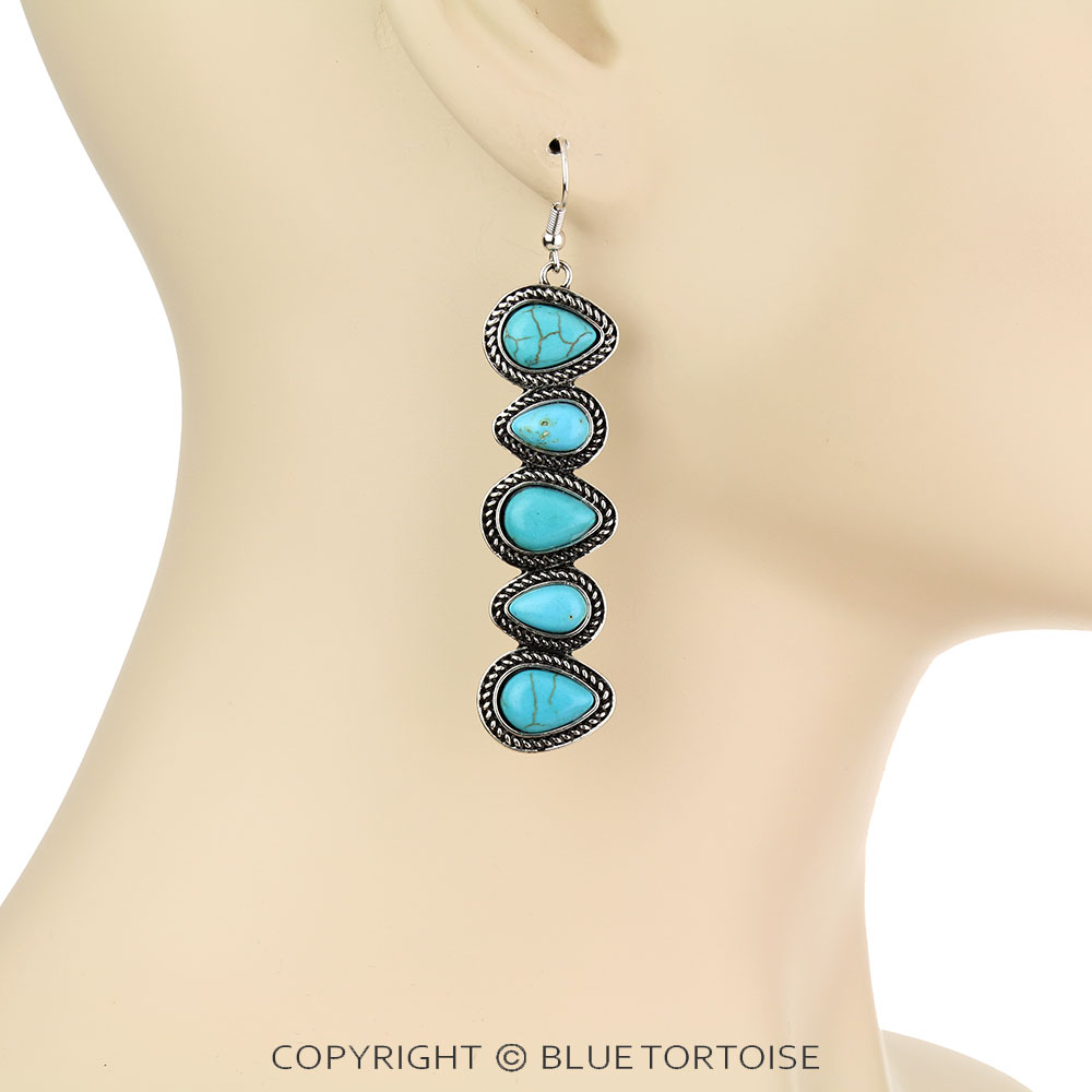 Western Design Stone Drop Dangle Earrings - Image 2