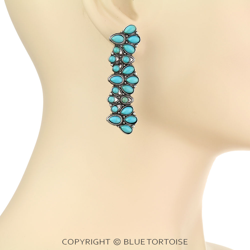 Western Cluster Stone Drop Stud Earrings - Image 2