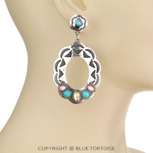 Western Concho Stone Stud Earrings - Image 2