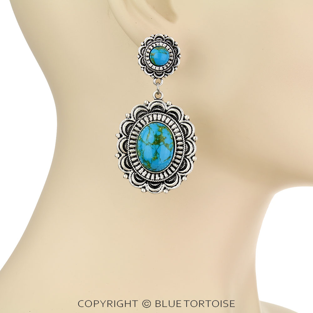Western Concho Stone Stud Earrings - Image 2