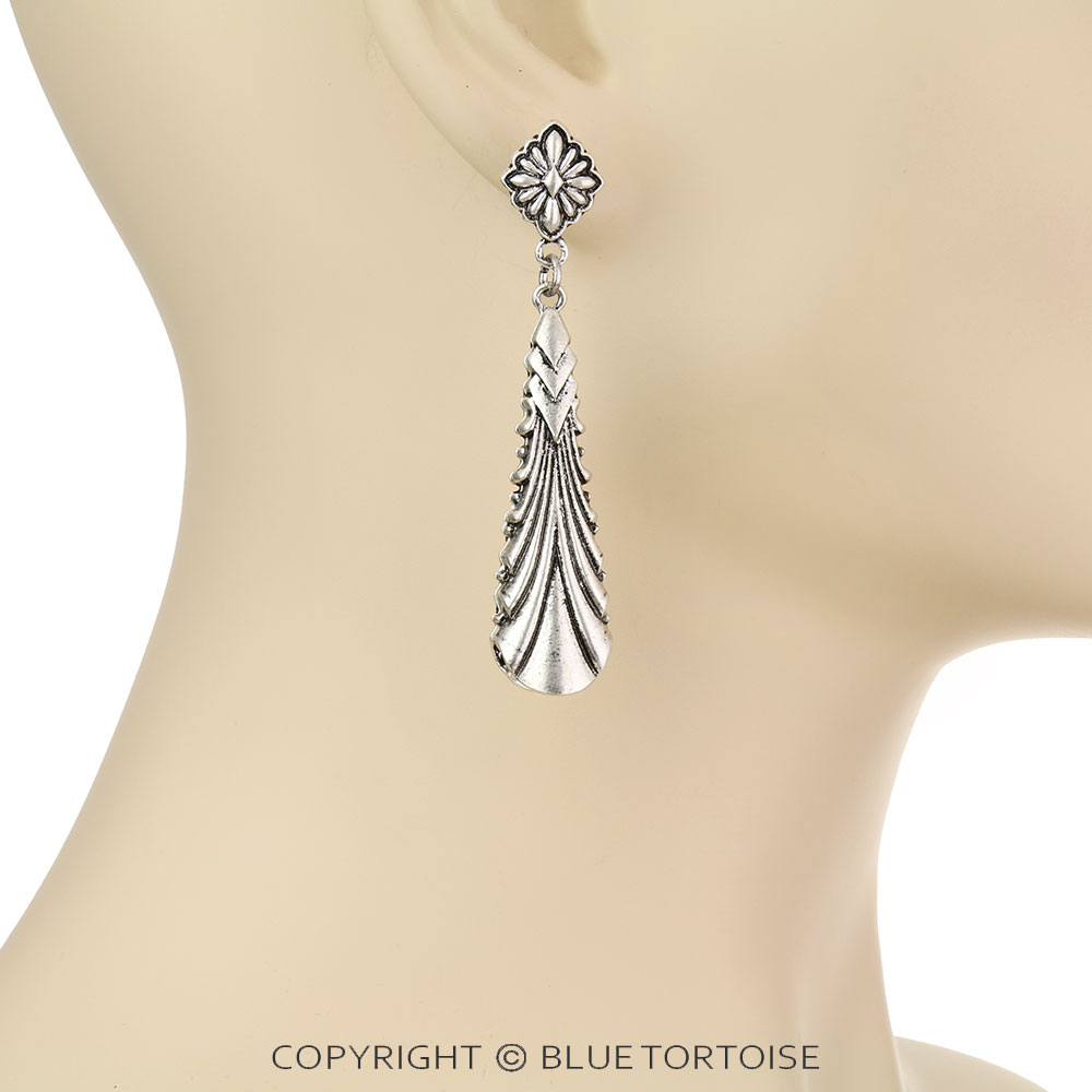 Western Textured Drop Stud Earrings - Image 2