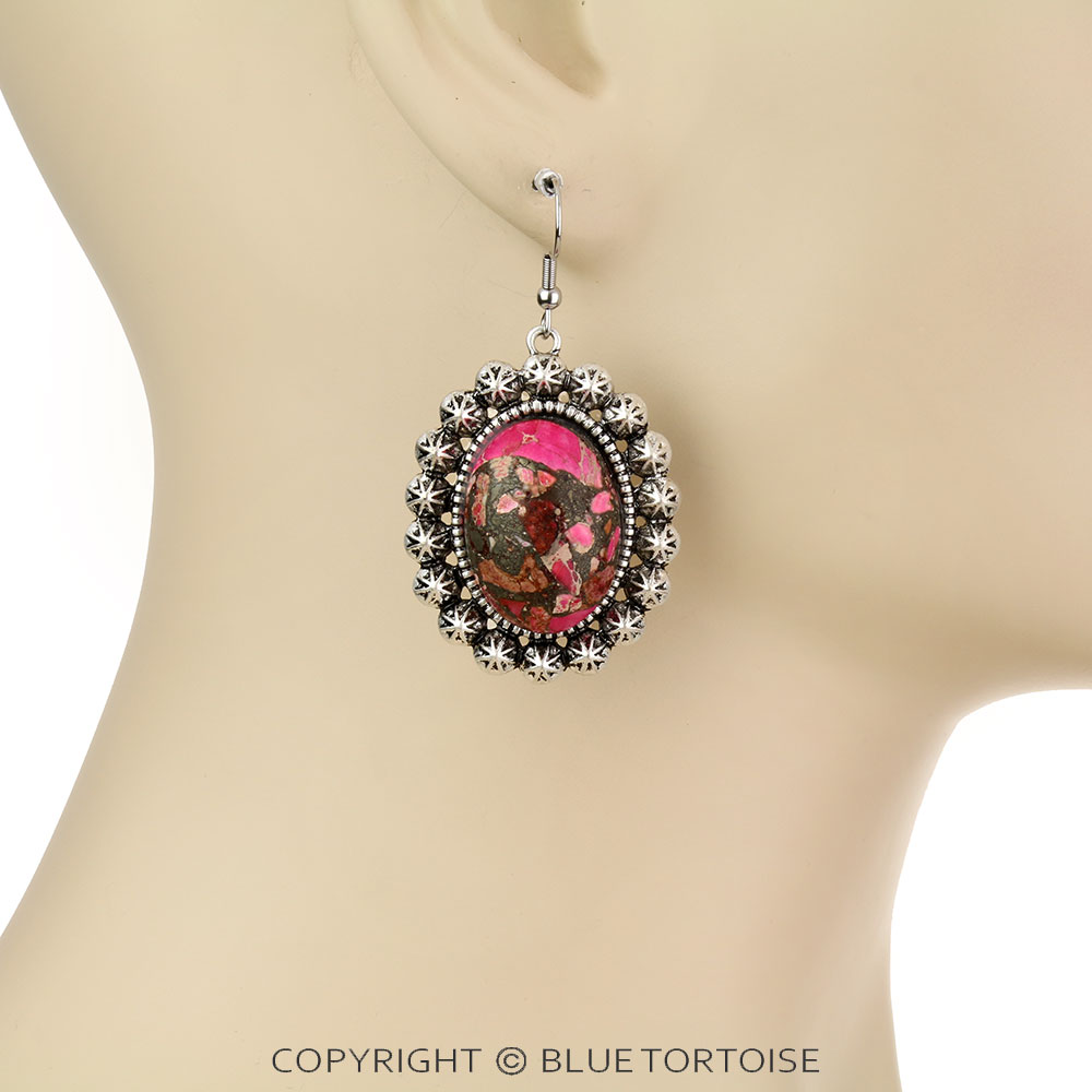 Western Compressed Gemstone Dangle Earrings - Image 2