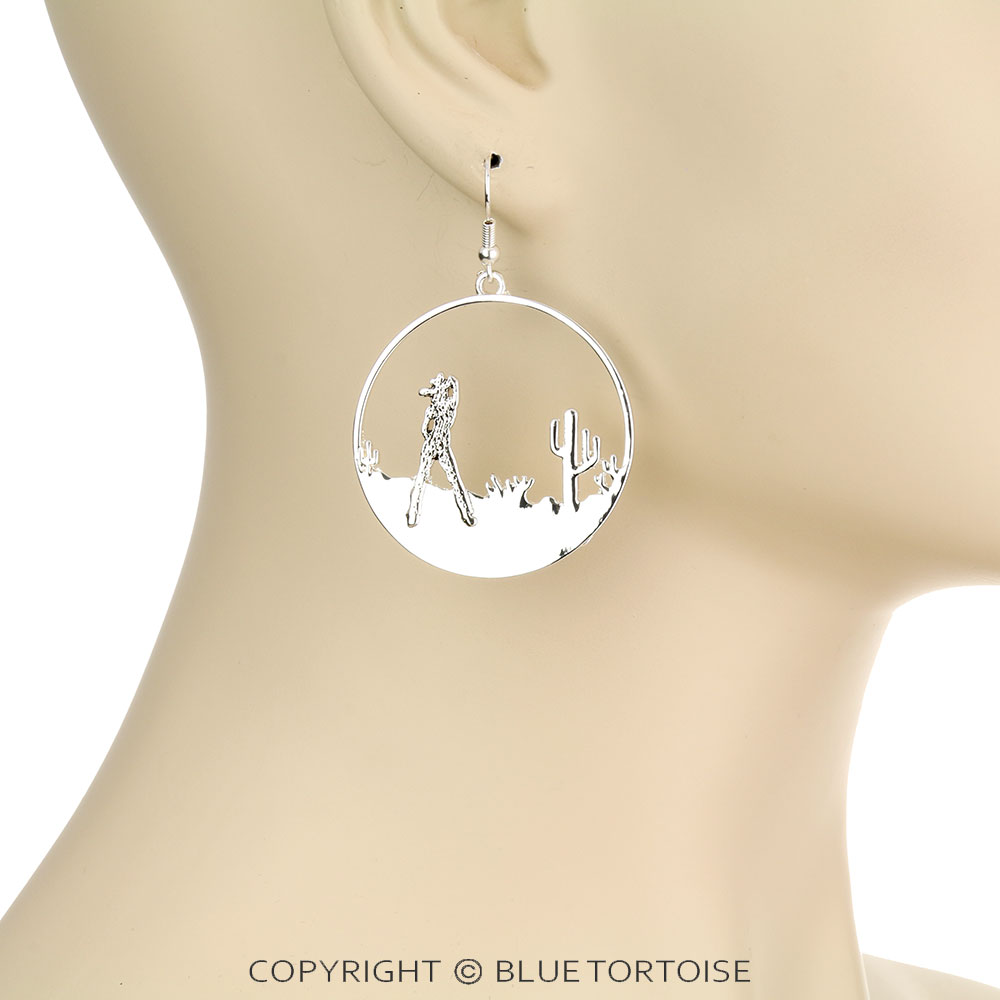Western Cowgirl Scenery Cutout Dangle Earrings - Image 2