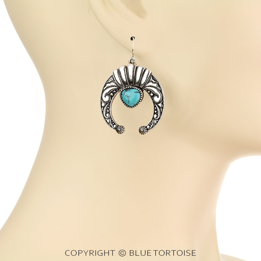 Floral Casting Squash Blossom with Stone Dangle Earrings - Image 2