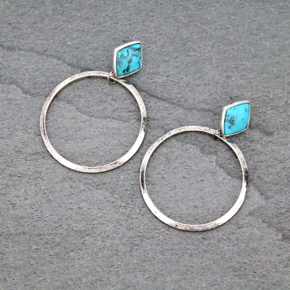 Semi Stone Hoop Stud Earrings
