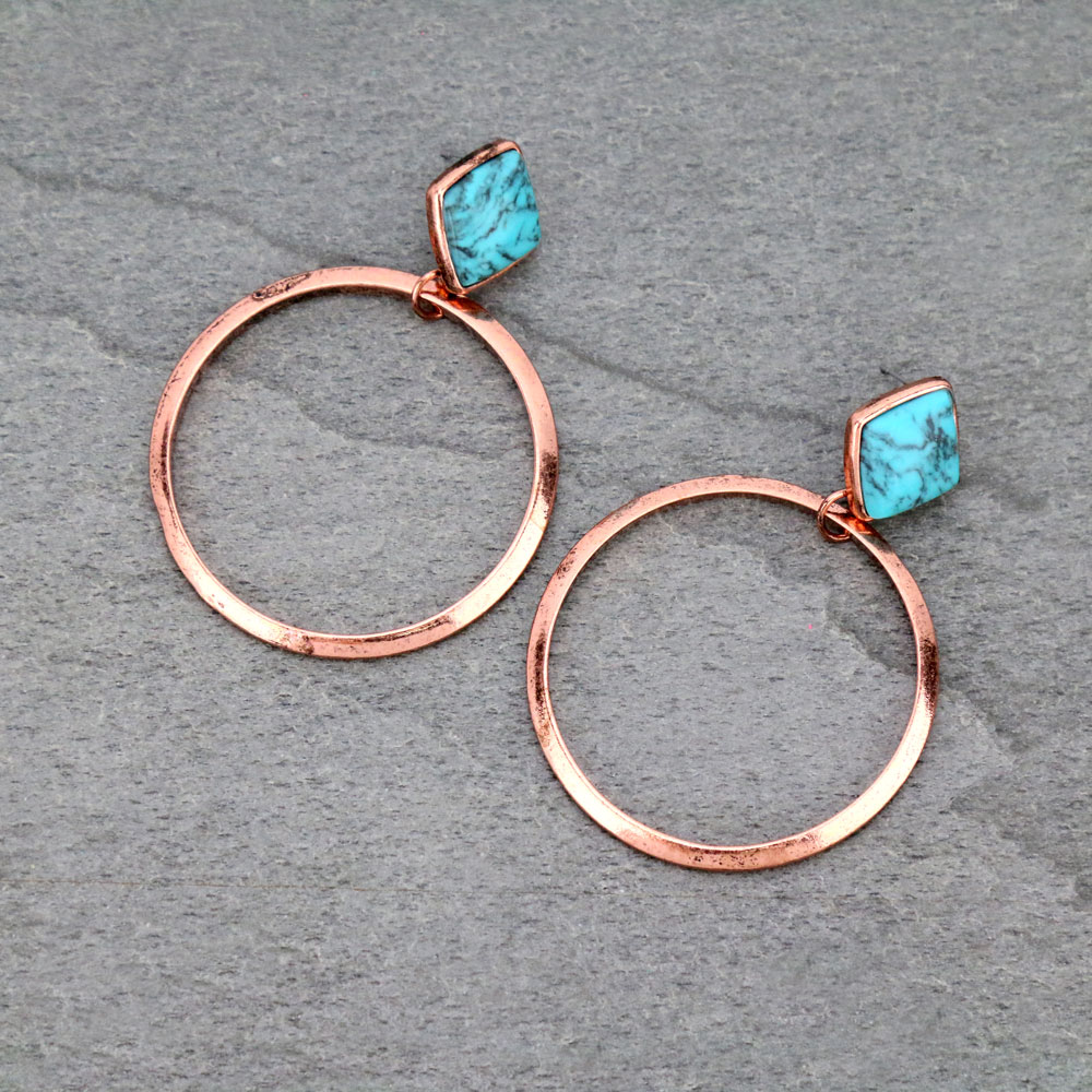 Semi Stone Hoop Stud Earrings