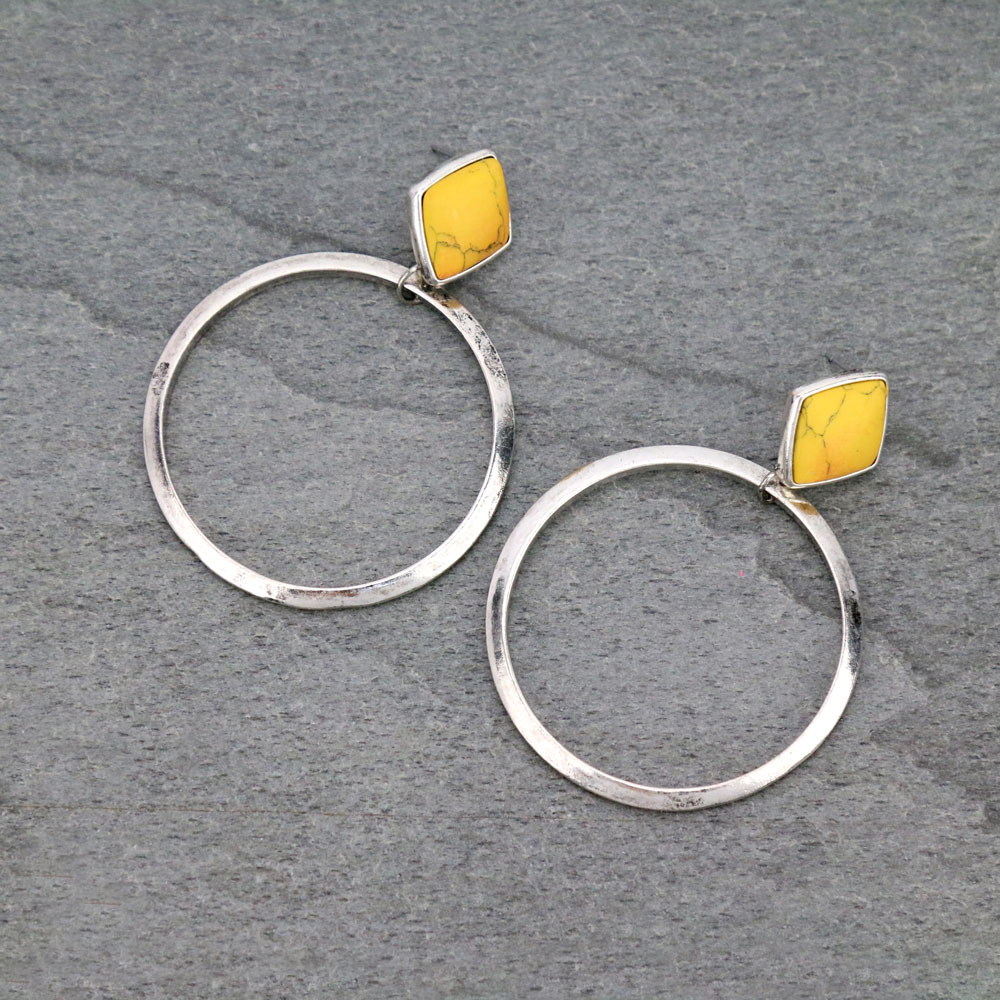 Semi Stone Hoop Stud Earrings