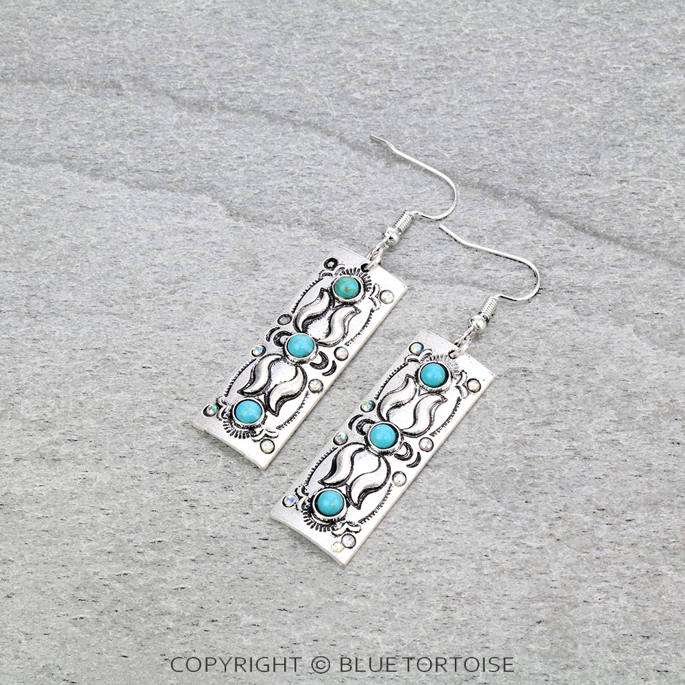 Western Textured Bar Dangle Earrings