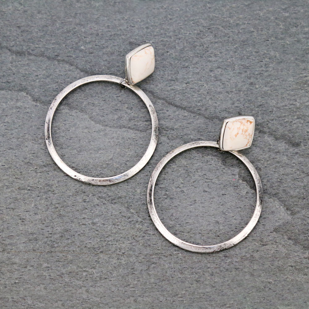 Semi Stone Hoop Stud Earrings