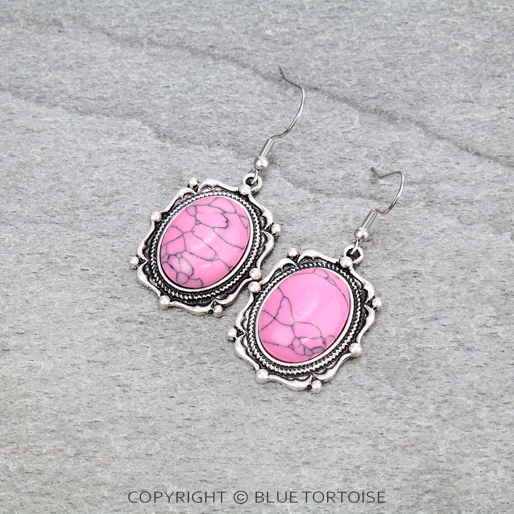 Western Concho Stone Dangle Earrings