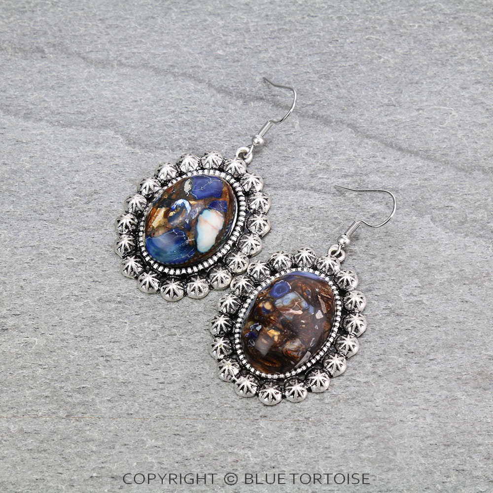 Western Compressed Gemstone Dangle Earrings
