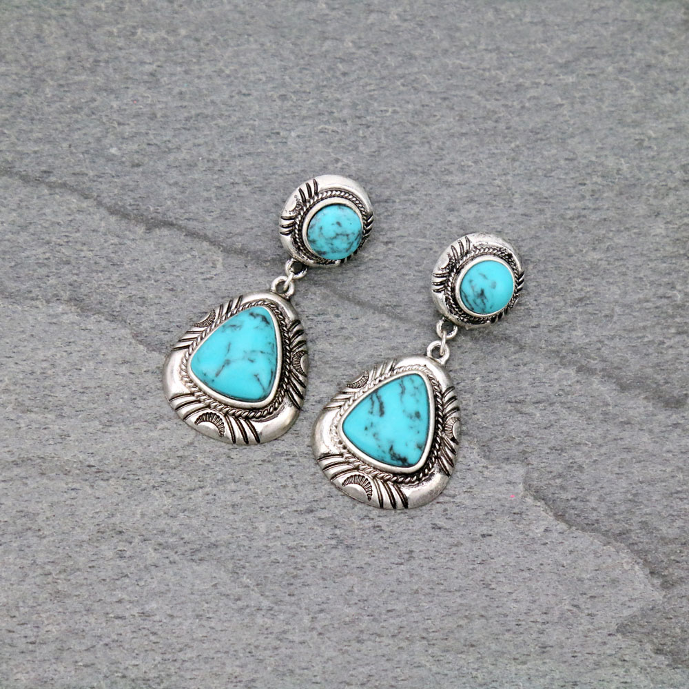 Stone Drop Stud Earrings