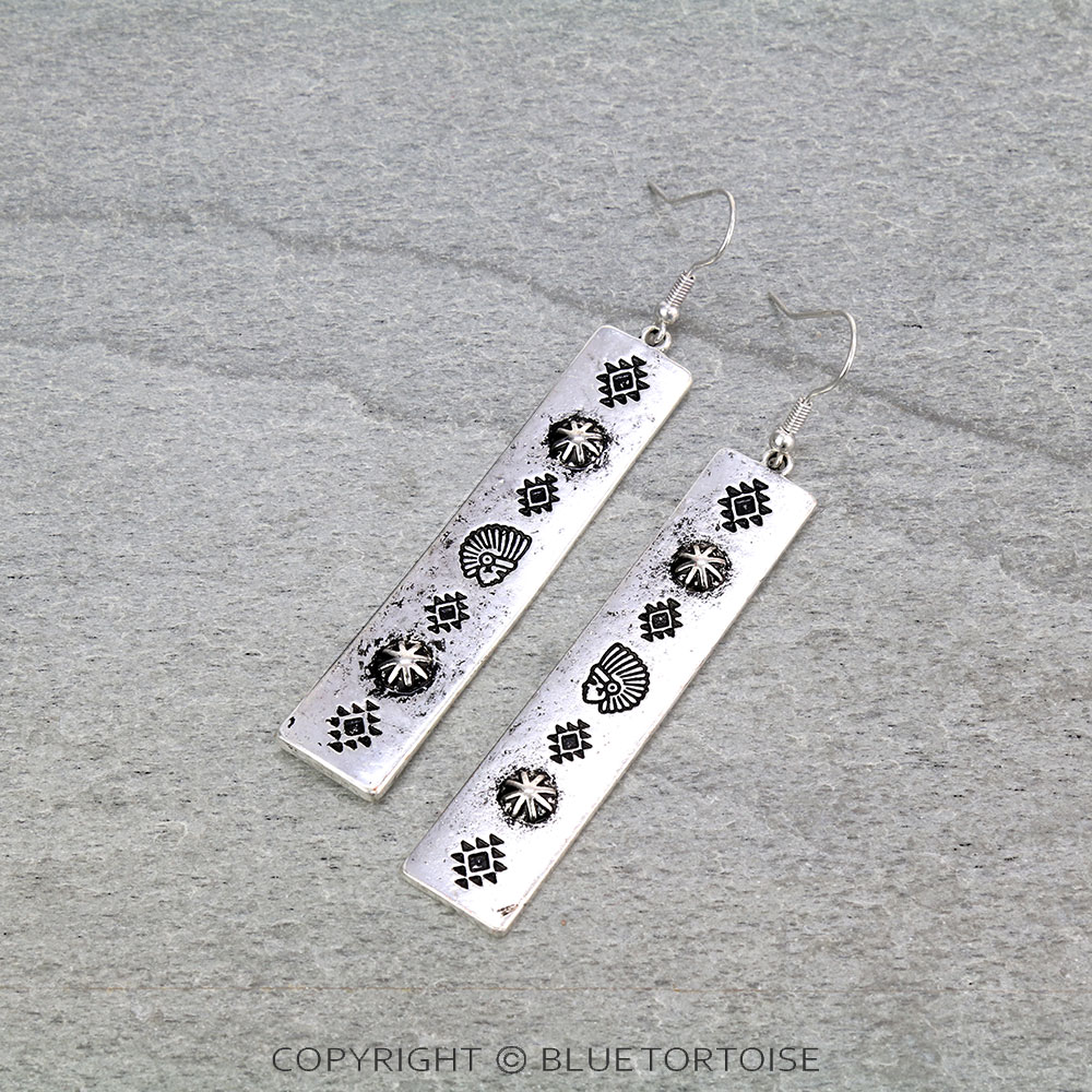 Western Indian Head Bar Dangle Earrings
