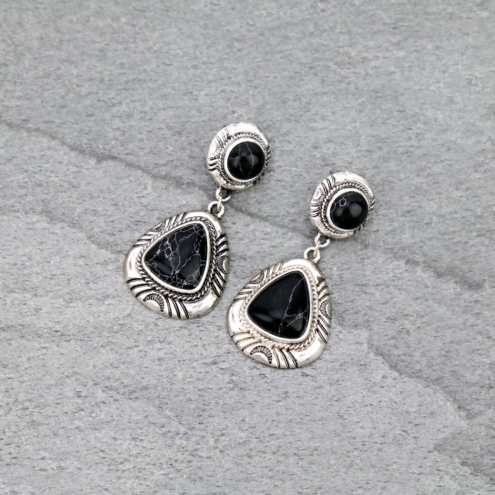 Stone Drop Stud Earrings