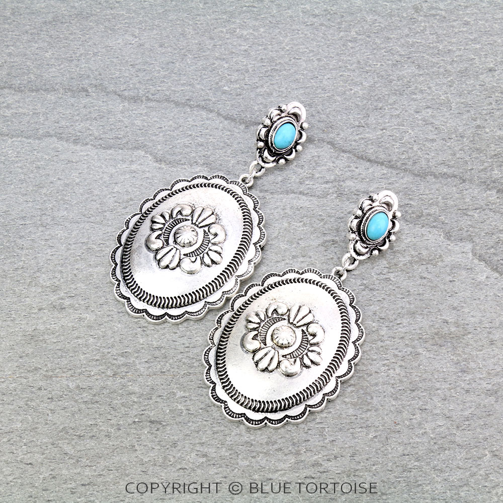 Western Concho Stone Stud Earrings