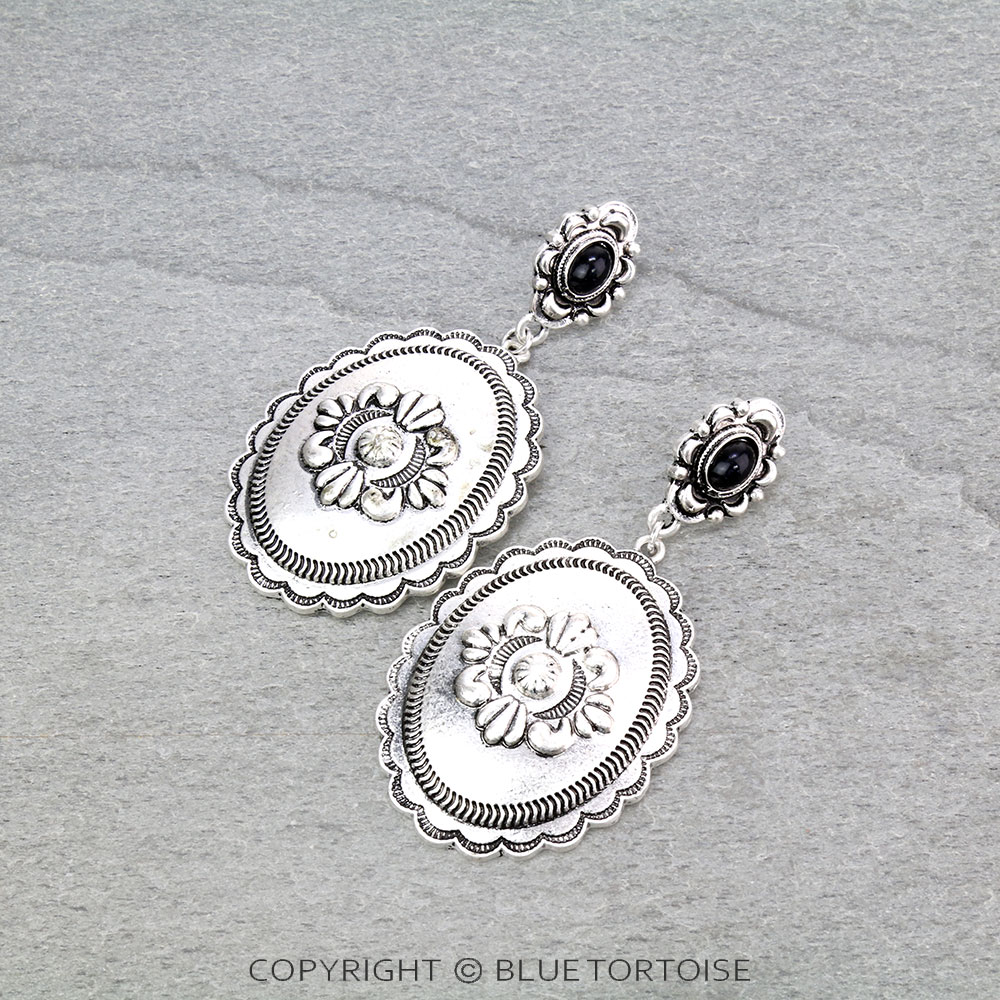 Western Concho Stone Stud Earrings