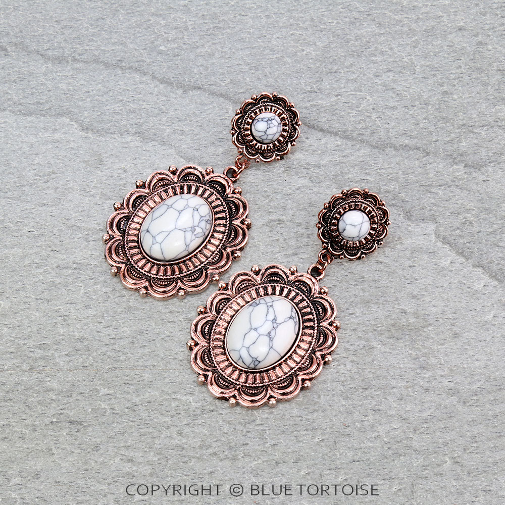 Western Concho Stone Stud Earrings