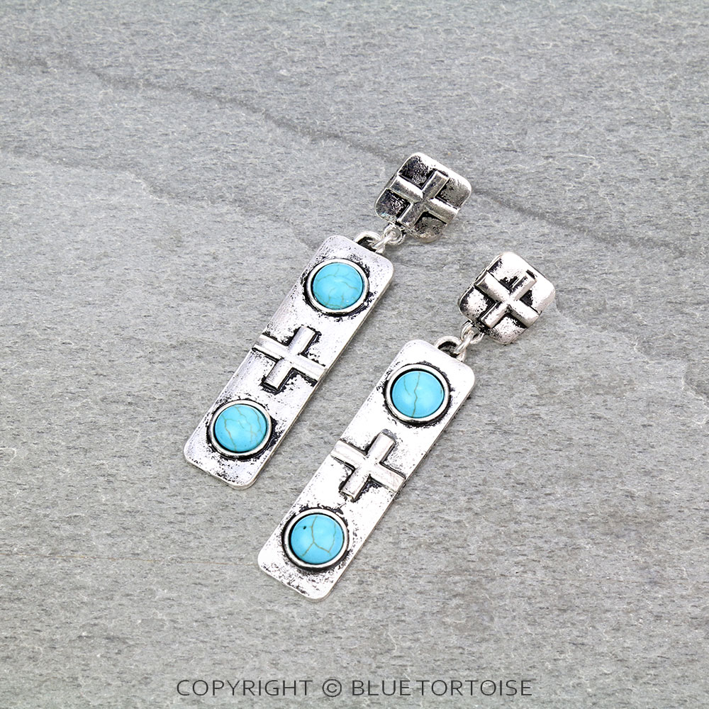 Western Cross Bar Stud Earrings