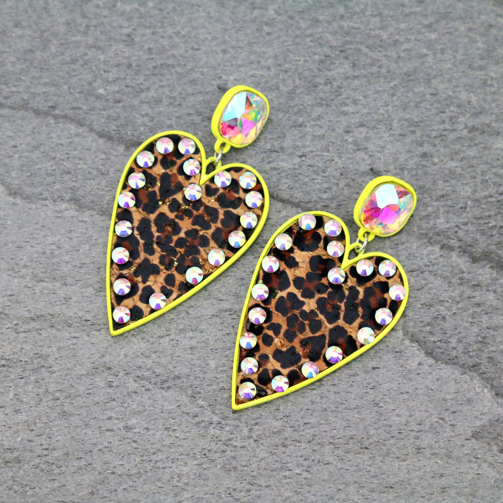 Leopard Cork Heart Stud Earrings