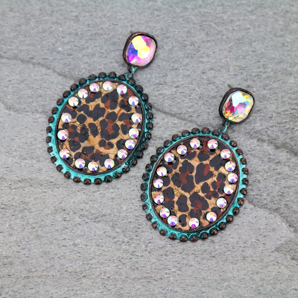 Leopard Cork Oval Stud Earrings