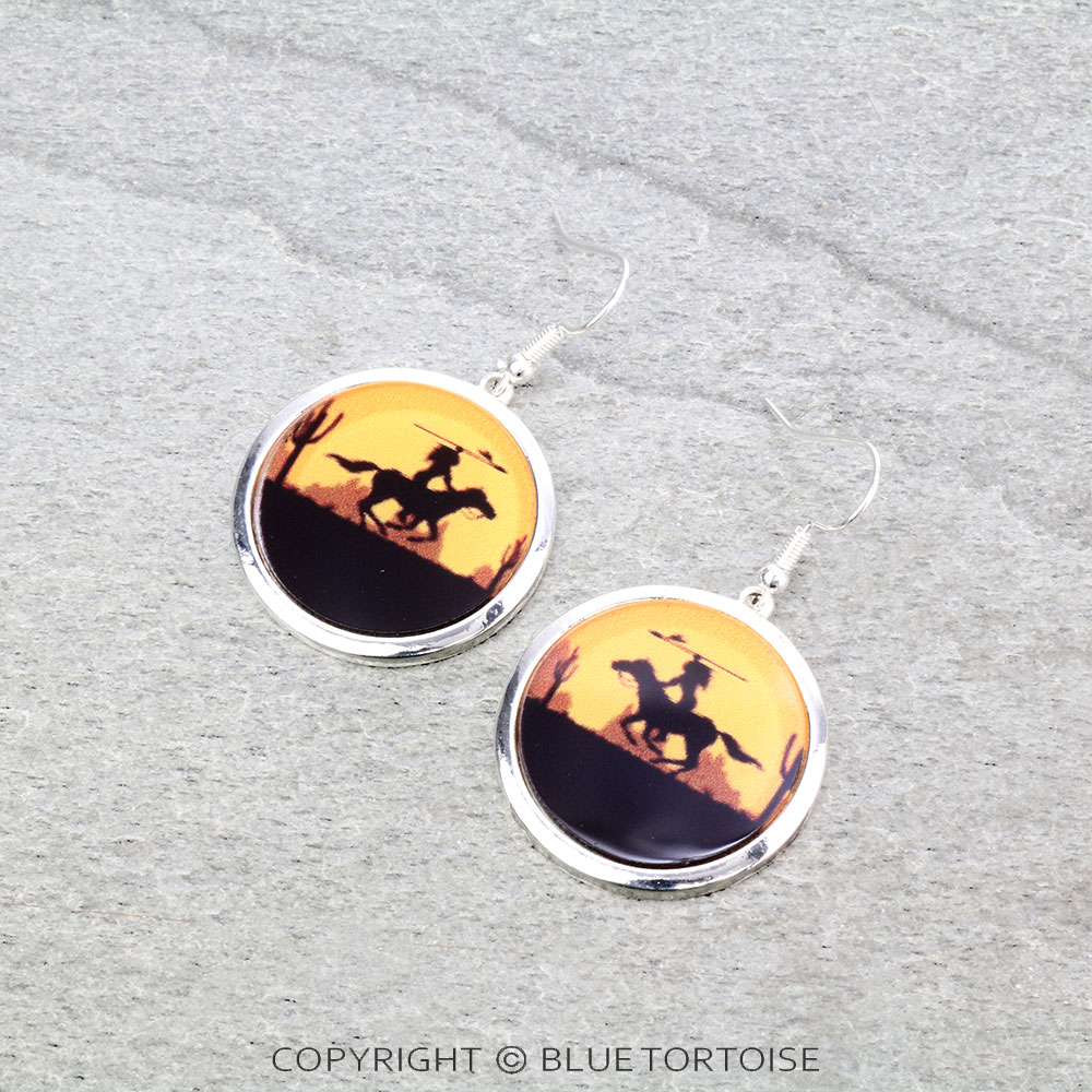 Western Indian Scenery Flat Bubble Dangle Earrings