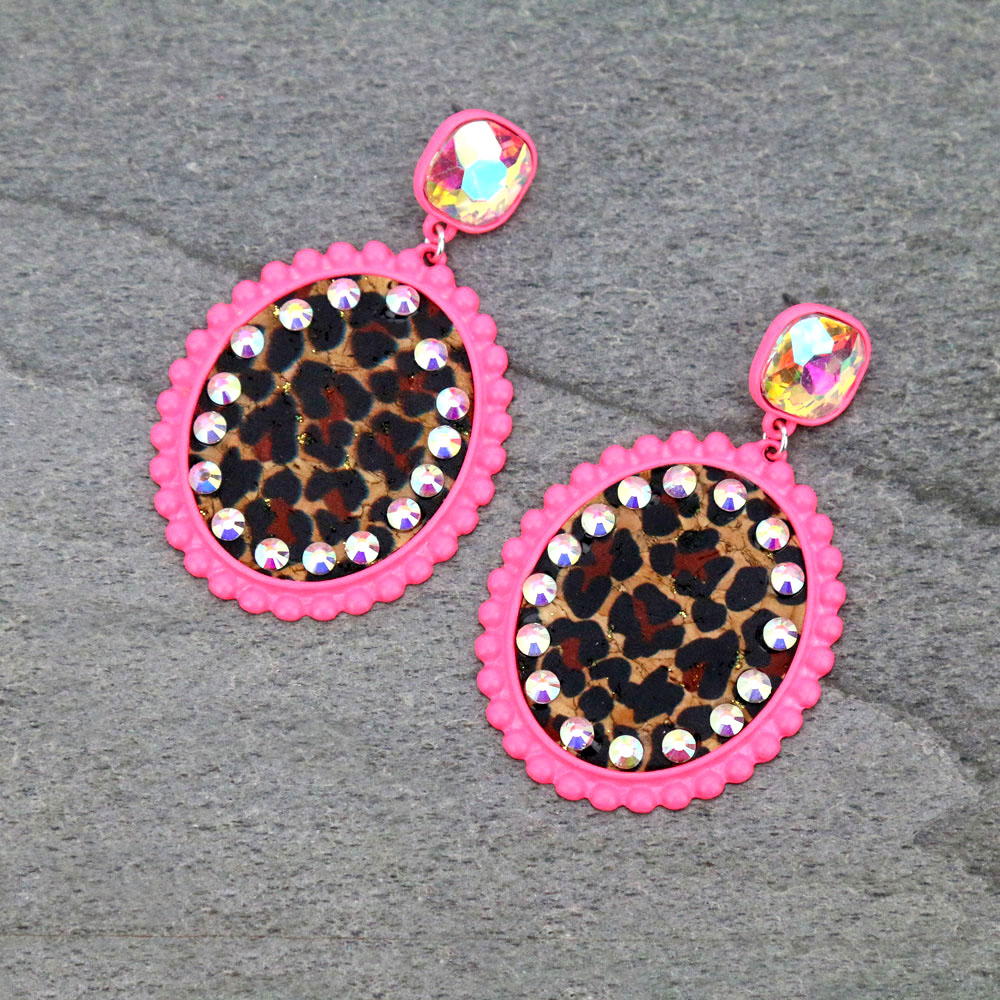 Leopard Cork Oval Stud Earrings