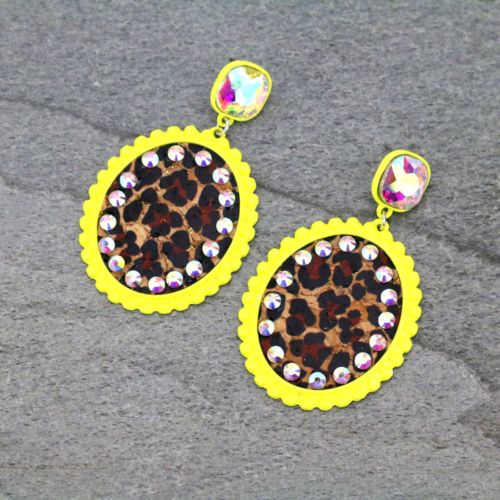 Leopard Cork Oval Stud Earrings