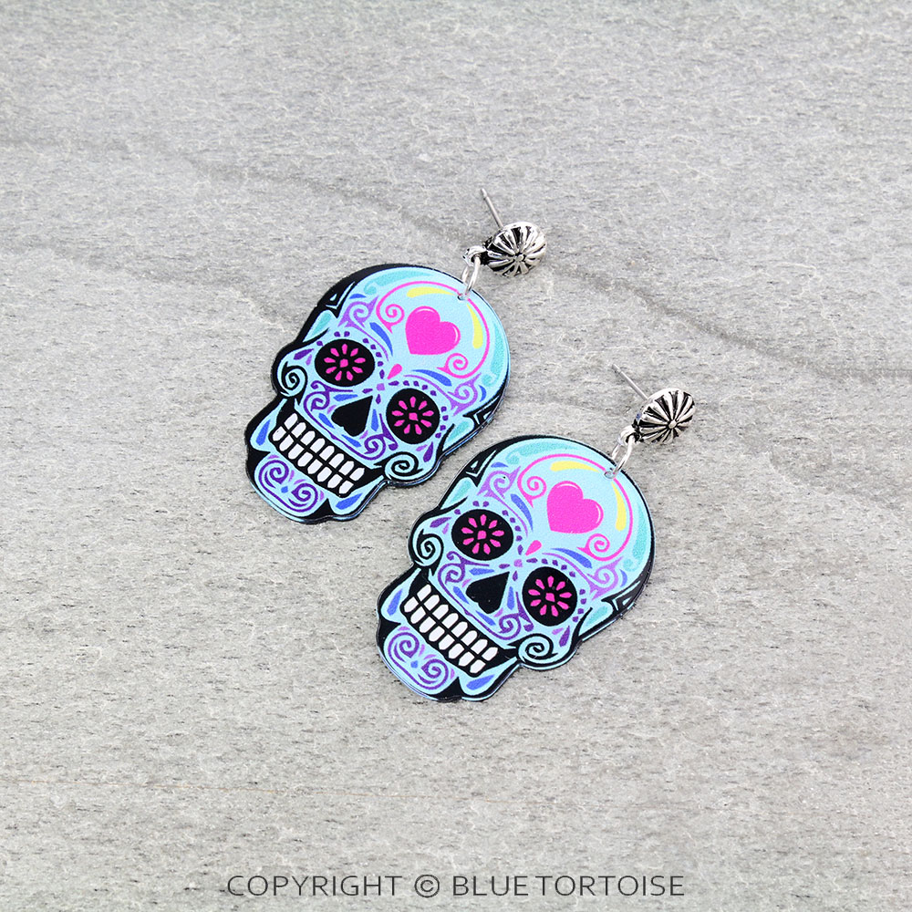 Sugar Skull Acrylic Dangle Earrings