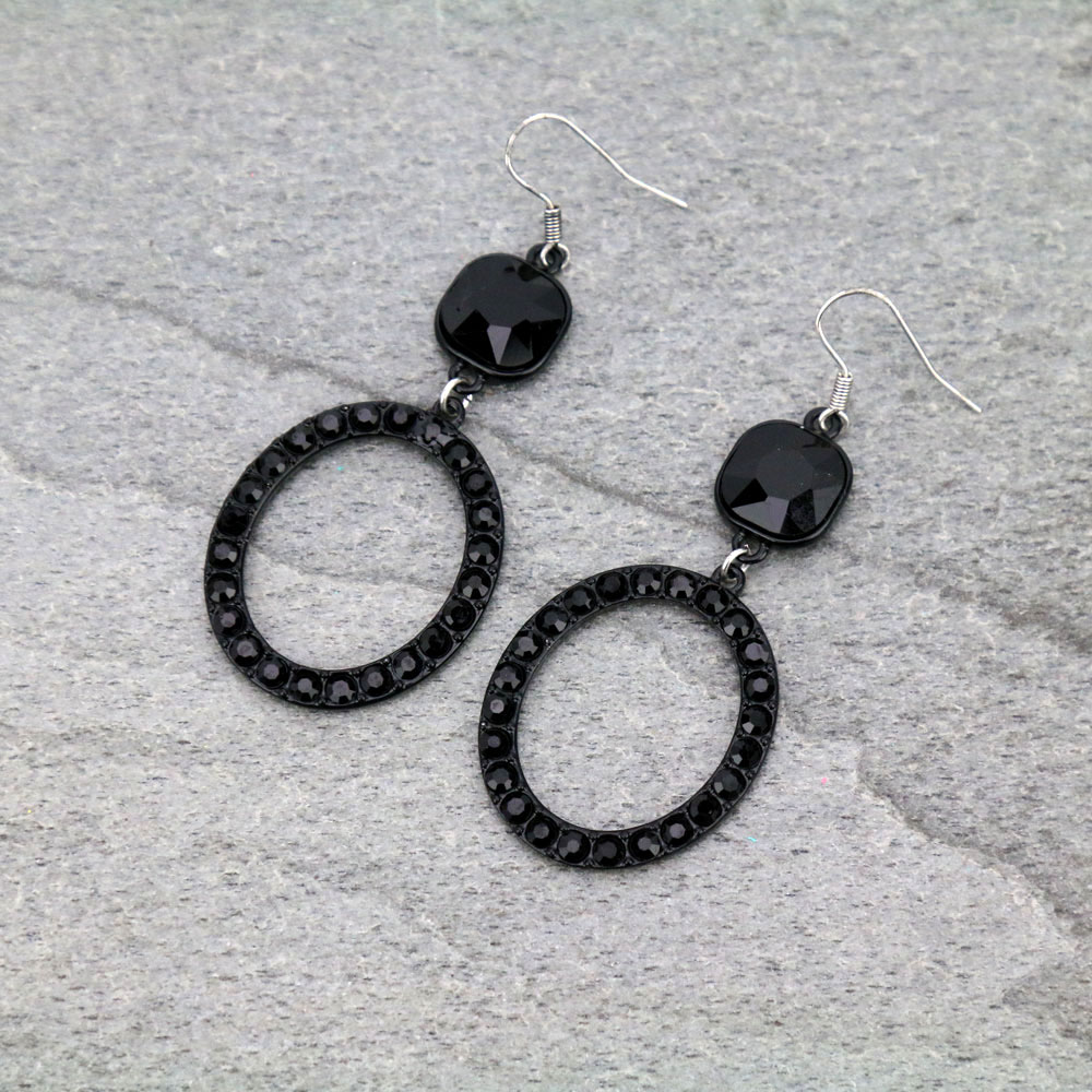 Glass Stone with Oval Shape Dangle Earrings