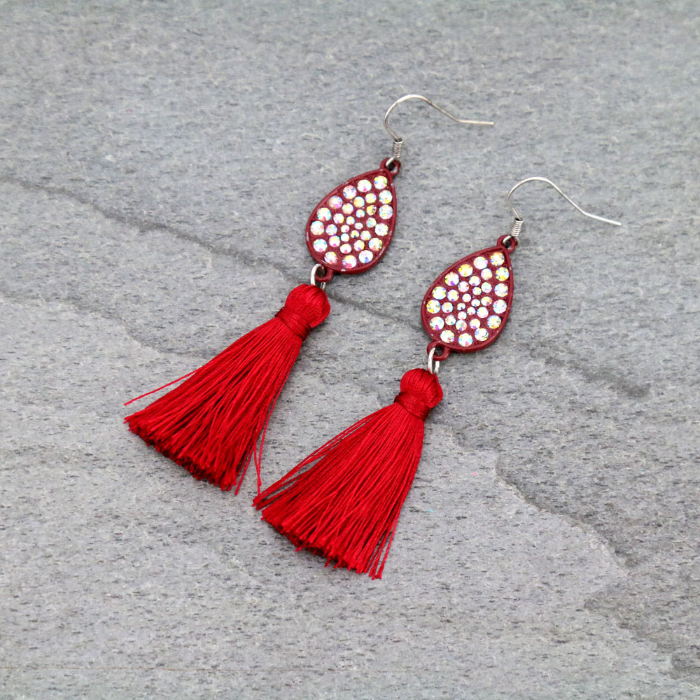 Casting Stone Tassel Dangle Earrings