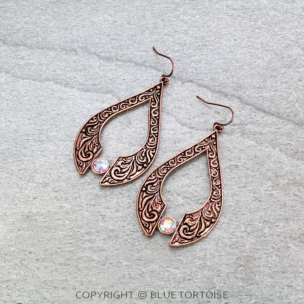 Floral Casting Teardrop with Stone Dangle Earrings