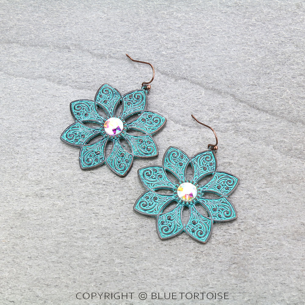 Flower Casting with Stone Dangle Earrings