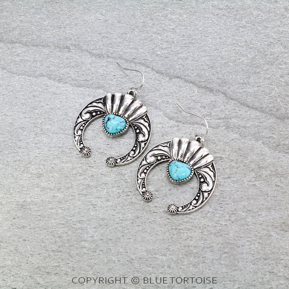 Floral Casting Squash Blossom with Stone Dangle Earrings