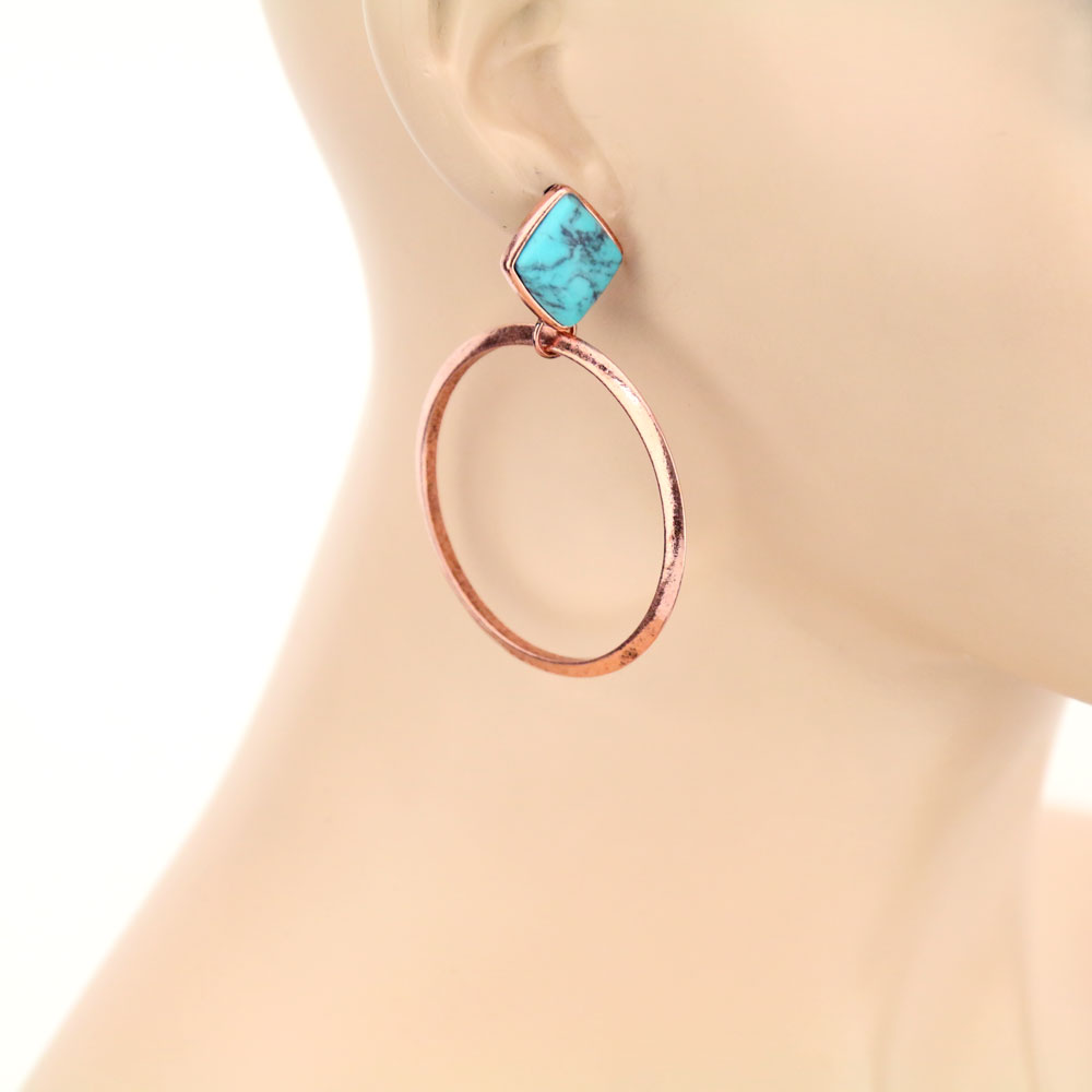 Semi Stone Hoop Stud Earrings - Image 2